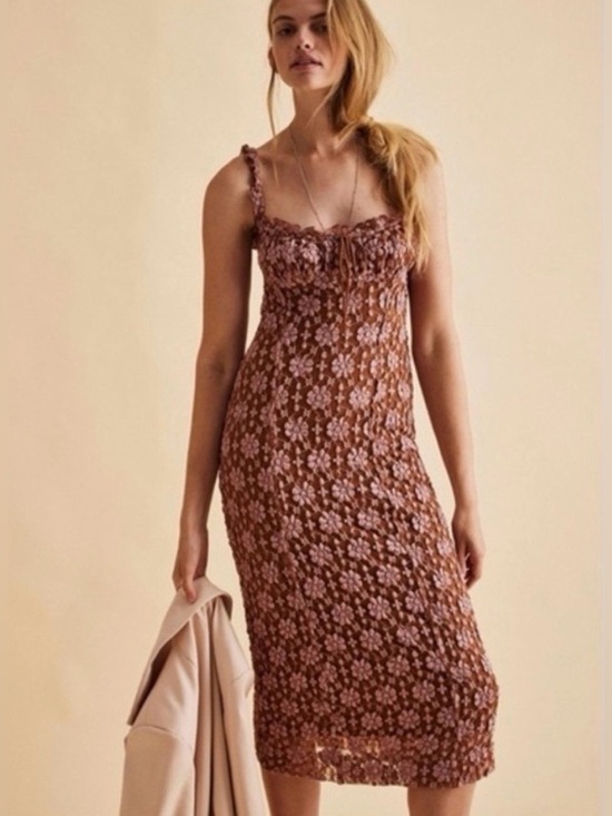 Free People Dresses & Skirts - Free People Lucinda Lace Pink and Ginger Back Lace-Up Midi Dress NWT Sz M